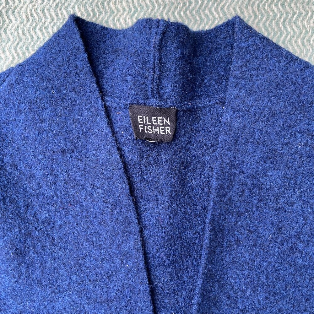 Boiled wool deep navy/deep purple button down v-neck jacket, elastic sides L! - Picture 2 of 16